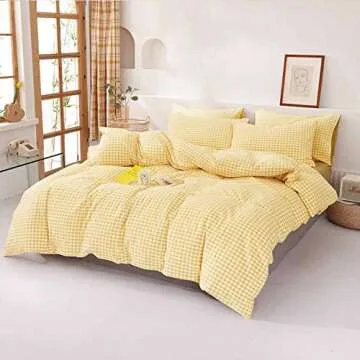 ETDIFFE Yellow Comforter Set Twin/Twin XL Size, 2 Piece Farmhouse Gingham Grid Bed Set - Soft and Lightweight Buffalo Checkered Plaid Down Alternative Microfiber Comforter (68x90) for Girls Kids