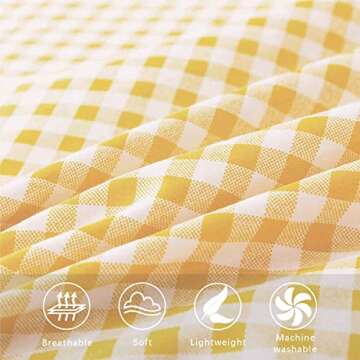 ETDIFFE Yellow Comforter Set Twin/Twin XL Size, 2 Piece Farmhouse Gingham Grid Bed Set - Soft and Lightweight Buffalo Checkered Plaid Down Alternative Microfiber Comforter (68x90) for Girls Kids