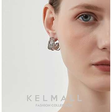 KELMALL Silver Hoop Statement Earrings for Women Multiple Looped Shaped Earring Lightweight 925 Sterling Silver Post