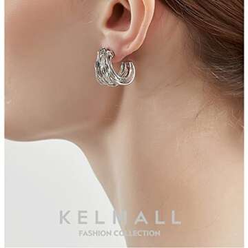KELMALL Silver Hoop Statement Earrings for Women Multiple Looped Shaped Earring Lightweight 925 Sterling Silver Post