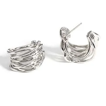 KELMALL Silver Hoop Statement Earrings for Women Multiple Looped Shaped Earring Lightweight 925 Sterling Silver Post