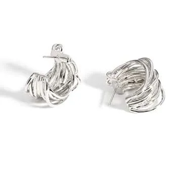 KELMALL Silver Hoop Statement Earrings for Women Multiple Looped Shaped Earring Lightweight 925 Sterling Silver Post