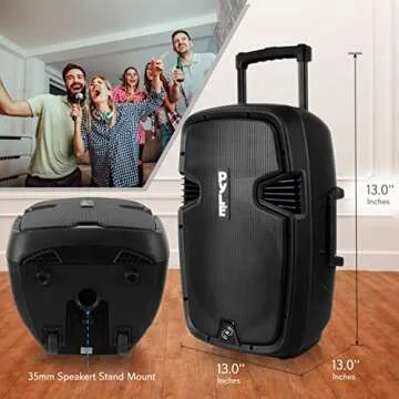 Pyle PPHP1299WU.5 Karaoke Portable PA Speaker System - 1000W Active Powered Wireless Bluetooth Compatible Outdoor Speaker W/Rechargeable Battery, Wheels, USB MP3 RCA, 2 UHF Microphone, Remote, Black
