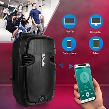 Pyle PPHP1299WU.5 Karaoke Portable PA Speaker System - 1000W Active Powered Wireless Bluetooth Compatible Outdoor Speaker W/Rechargeable Battery, Wheels, USB MP3 RCA, 2 UHF Microphone, Remote, Black