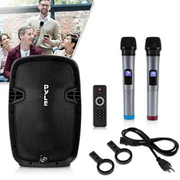 Pyle PPHP1299WU.5 Karaoke Portable PA Speaker System - 1000W Active Powered Wireless Bluetooth Compatible Outdoor Speaker W/Rechargeable Battery, Wheels, USB MP3 RCA, 2 UHF Microphone, Remote, Black