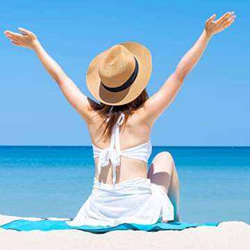 2-Pack Beach Hats for Women Summer Straw Sun Hats Women's Wide Brim Fedora Hat UV Protection Fashion...