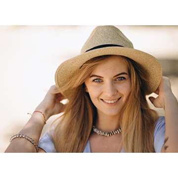 2-Pack Beach Hats for Women Summer Straw Sun Hats Women's Wide Brim Fedora Hat UV Protection Fashion Travel Accessories Ivory + Tan