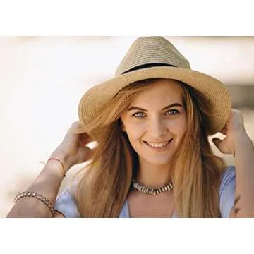 2-Pack Beach Hats for Women Summer Straw Sun Hats Women's Wide Brim Fedora Hat UV Protection Fashion Travel Accessories Ivory + Tan