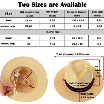 2-Pack Beach Hats for Women Summer Straw Sun Hats Women's Wide Brim Fedora Hat UV Protection Fashion Travel Accessories Ivory + Tan