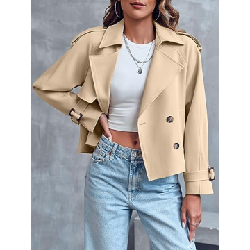 Chic Saodimallsu Women's Crop Double Breasted Trench Coat