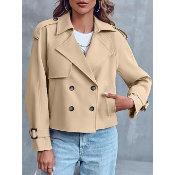 Chic Saodimallsu Women's Crop Double Breasted Trench Coat