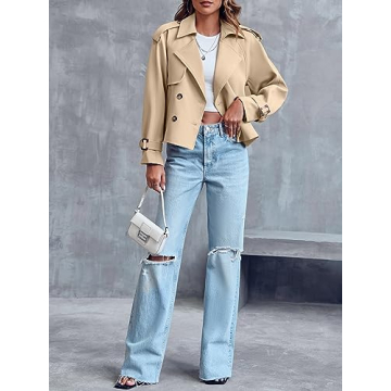 Chic Saodimallsu Women's Crop Double Breasted Trench Coat
