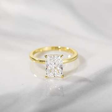 EAMTI 3CT 925 Sterling Silver Gold Engagement Rings Radiant Cut Solitaire Cubic Zirconia CZ Wedding Promise Rings for Her Wedding Bands for Women Size 6.5