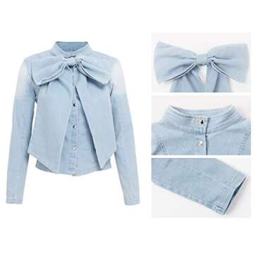 ECHOINE Women Casual Denim Jacket - Short Sleeve V Neck Backless Jean Jackets Coat Plus Size Light Blue 3XL