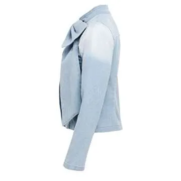 ECHOINE Women Casual Denim Jacket - Short Sleeve V Neck Backless Jean Jackets Coat Plus Size Light Blue 3XL