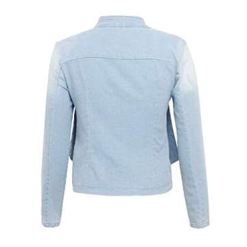 ECHOINE Women Casual Denim Jacket - Short Sleeve V Neck Backless Jean Jackets Coat Plus Size Light Blue 3XL