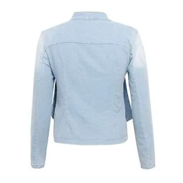 ECHOINE Women Casual Denim Jacket - Short Sleeve V Neck Backless Jean Jackets Coat Plus Size Light Blue 3XL