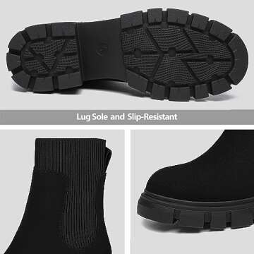 Athlefit Women's Chelsea Boots Fashion Slip on Platform Ankle Boots Lug Sole Chunky Booties