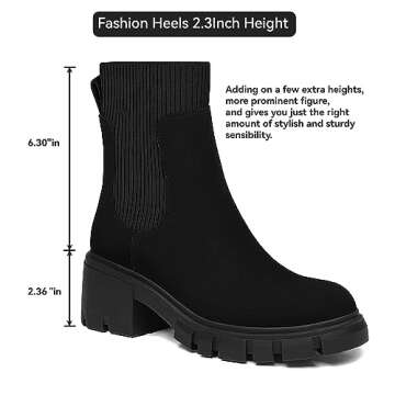 Athlefit Women's Chelsea Boots Fashion Slip on Platform Ankle Boots Lug Sole Chunky Booties