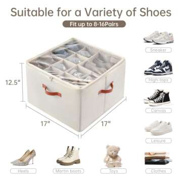 INSTY Shoe Organizer for Closet, 2 Pack Foldable Shoe Storage Containers, Fits up to 16-32 Pairs, Ad...