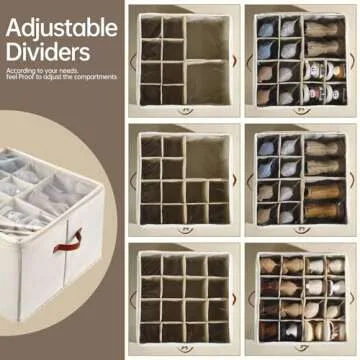 INSTY Shoe Organizer for Closet, 2 Pack Foldable Shoe Storage Containers, Fits up to 16-32 Pairs, Adjustable Dividers for Shoe Storage, Fabric Shoe Storage Bins with Clear Cover, Beige