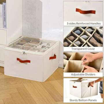 INSTY Shoe Organizer for Closet, 2 Pack Foldable Shoe Storage Containers, Fits up to 16-32 Pairs, Adjustable Dividers for Shoe Storage, Fabric Shoe Storage Bins with Clear Cover, Beige