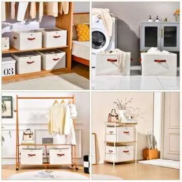 INSTY Shoe Organizer for Closet, 2 Pack Foldable Shoe Storage Containers, Fits up to 16-32 Pairs, Adjustable Dividers for Shoe Storage, Fabric Shoe Storage Bins with Clear Cover, Beige