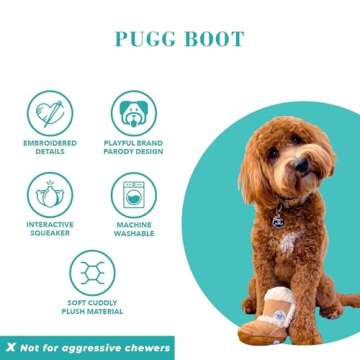 Haute Diggity Dog Pugg Boot, Plush Designer Dog Toys with Interactive Squeaker, Stimulating Pet Enrichment, Machine-Washable & Safe Materials for All Breeds, One Size