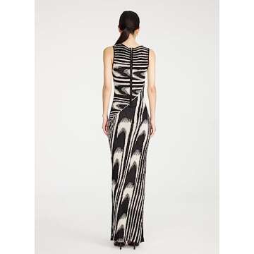 efvandoloe Summer Chic Abstract Knitted Long Dress Women Crew Neck Sleeveless Stretchable Slim Maxi Dresses (as1, Alpha, m, Regular, Regular, Black)