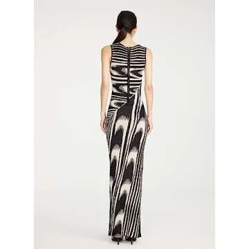 efvandoloe Summer Chic Abstract Knitted Long Dress Women Crew Neck Sleeveless Stretchable Slim Maxi Dresses (as1, Alpha, m, Regular, Regular, Black)