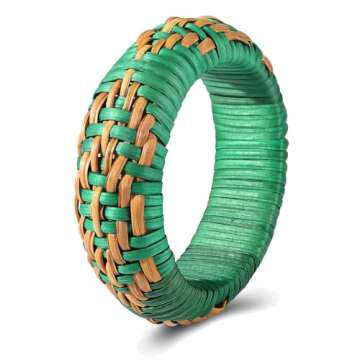 NVENF Rattan Bangle Bracelets for Women Chunky Woven Rattan Raffia Bracelet Bangles Bohemia Statemen...