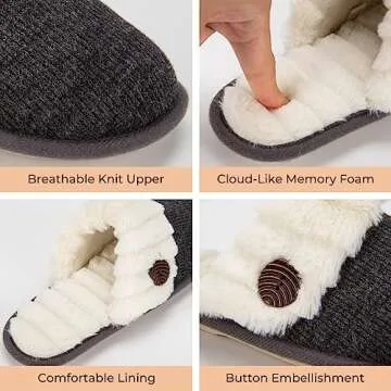 HomeTop Women's Faux Alpaca Slippers Warm Soft Comfy Bedroom Indoor House Shoes with Fuzzy Collar Dark Gray, 9-10 US