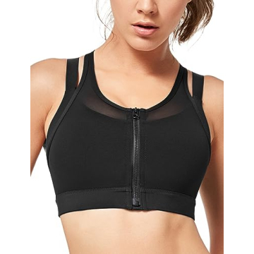 Yvette High Impact Women Sports Bra Front Closure Double Deck Mesh Running Bra for Plus Size, 09ABla...