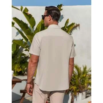 Dseipo Short Sleeve Shirts Mens Button Dowm Shirt Soft Guayabera Shirts with Pocket Khaki XXXL