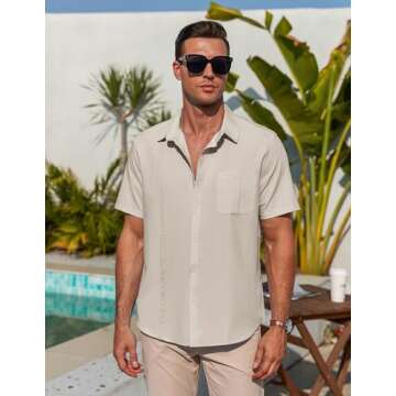 Dseipo Short Sleeve Shirts Mens Button Dowm Shirt Soft Guayabera Shirts with Pocket Khaki XXXL