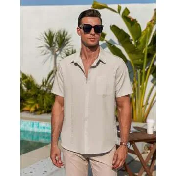 Dseipo Short Sleeve Shirts Mens Button Dowm Shirt Soft Guayabera Shirts with Pocket Khaki XXXL