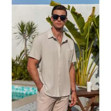 Dseipo Short Sleeve Shirts Mens Button Dowm Shirt Soft Guayabera Shirts with Pocket Khaki XXXL