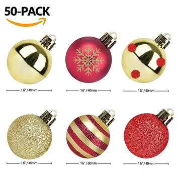 50pcs Christmas Balls 1.6" Christmas Tree Decoration Ornaments for Xmas Tree Holiday Wreath Garland ...