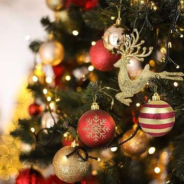 50pcs Christmas Balls 1.6" Christmas Tree Decoration Ornaments for Xmas Tree Holiday Wreath Garland Decor Ornaments, Red and Gold, 4cm