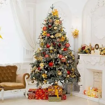 50pcs Christmas Balls 1.6" Christmas Tree Decoration Ornaments for Xmas Tree Holiday Wreath Garland Decor Ornaments, Red and Gold, 4cm