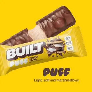 BUILT Puffs Protein Bars, S'mores Chunk Puff, High Protein Bars, 15g High Protein Snacks, On-The-Go Bars, only 160 Calories, 9g Sugar, Collagen, Not Gluten Free, 12 Count