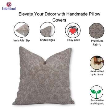 Fabritual Handmade Block Print Linen Pillow Cover for Home