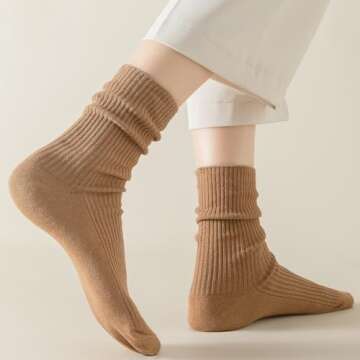 Flydo 6 Pack Crew Socks for Women Cotton Socks Cute Casual Athletic Socks Soft Womens Socks Aesthetic Socks