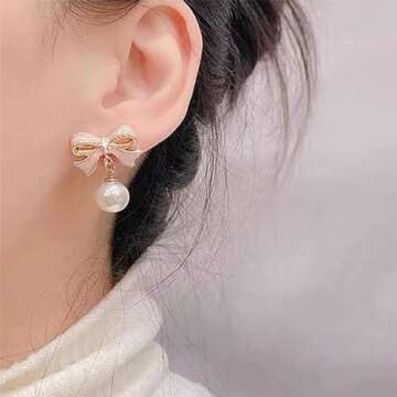 Gold Bow Earrings for Women Gold Silver Bow Drop Dangle Earrings Pearl Bow Earrings Ribbon Stud Earrings Party Christmas Holiday Jewelry Gifts