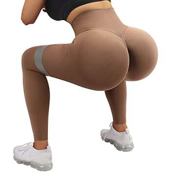 MOOSLOVER Seamless Butt Lifting Workout Leggings for Women High Waist Yoga Pants Compression Contour Tights(L,Coffee)