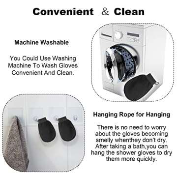 Lineexem Exfoliating Glove - Black - Removes Unwanted Dead Skin, Dirt And Grime.great For Self-tanning Preparation,exfoliating Mitts At Home,made Of 100% Viscose Fibe (2pcs)