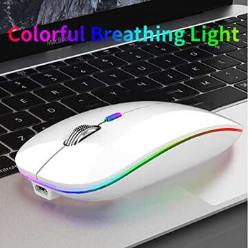 Uiosmuph LED Wireless Silent Mouse, G12 Slim Rechargeable, 2.4G Portable USB Optical Wireless Comput...
