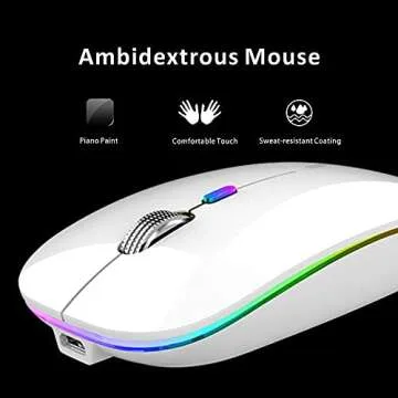 Uiosmuph LED Wireless Silent Mouse, G12 Slim Rechargeable, 2.4G Portable USB Optical Wireless Computer Mice with USB Receiver and Type C Adapter (White)