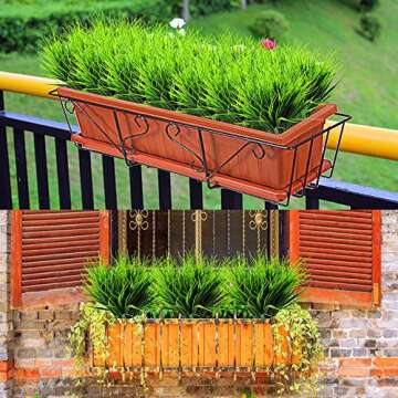 8 Pcs Artificial Outdoor Plants, Fake Plastic Greenery Shrubs Wheat Grass Outdoor Window Box Verandah Hanging Planter Indoor Outside Home Garde