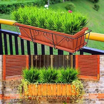 8 Pcs Artificial Outdoor Plants, Fake Plastic Greenery Shrubs Wheat Grass Outdoor Window Box Verandah Hanging Planter Indoor Outside Home Garde